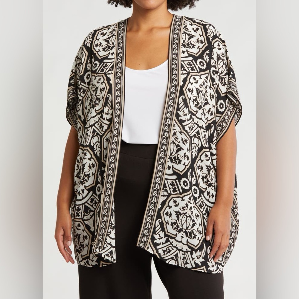 Max Studio Black/White/Tan Kimono sz 2X swimsuit coverup!